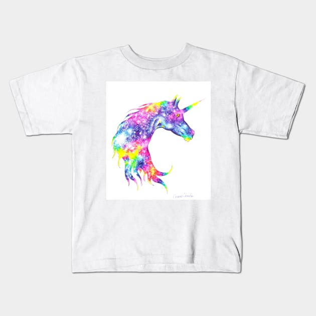 Colorful unicorn head drawing Kids T-Shirt by CORinAZONe